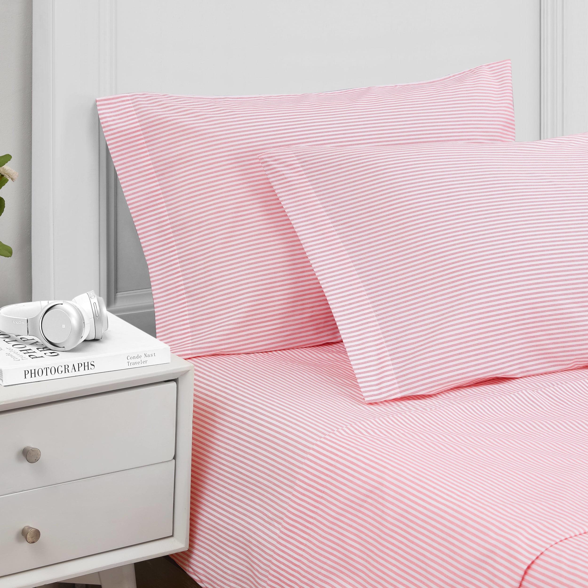 Poppy & Fritz Oxford Stripe 100% Cotton Percale- 3 Piece- Sheet Set  White- Twin Xl