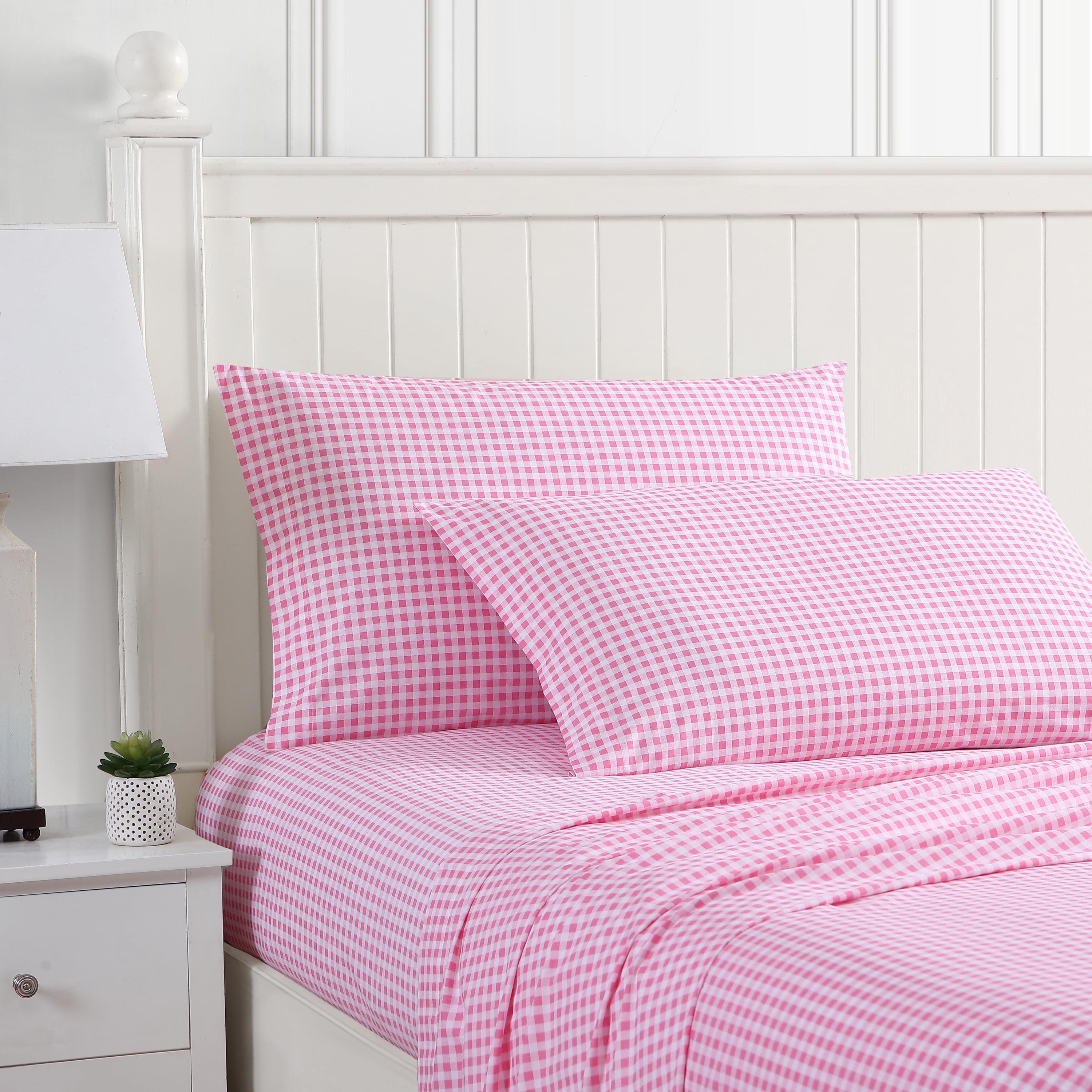 Queen Printed Pattern Percale Cotton Sheet Set Pink Gingham - Poppy & Fritz