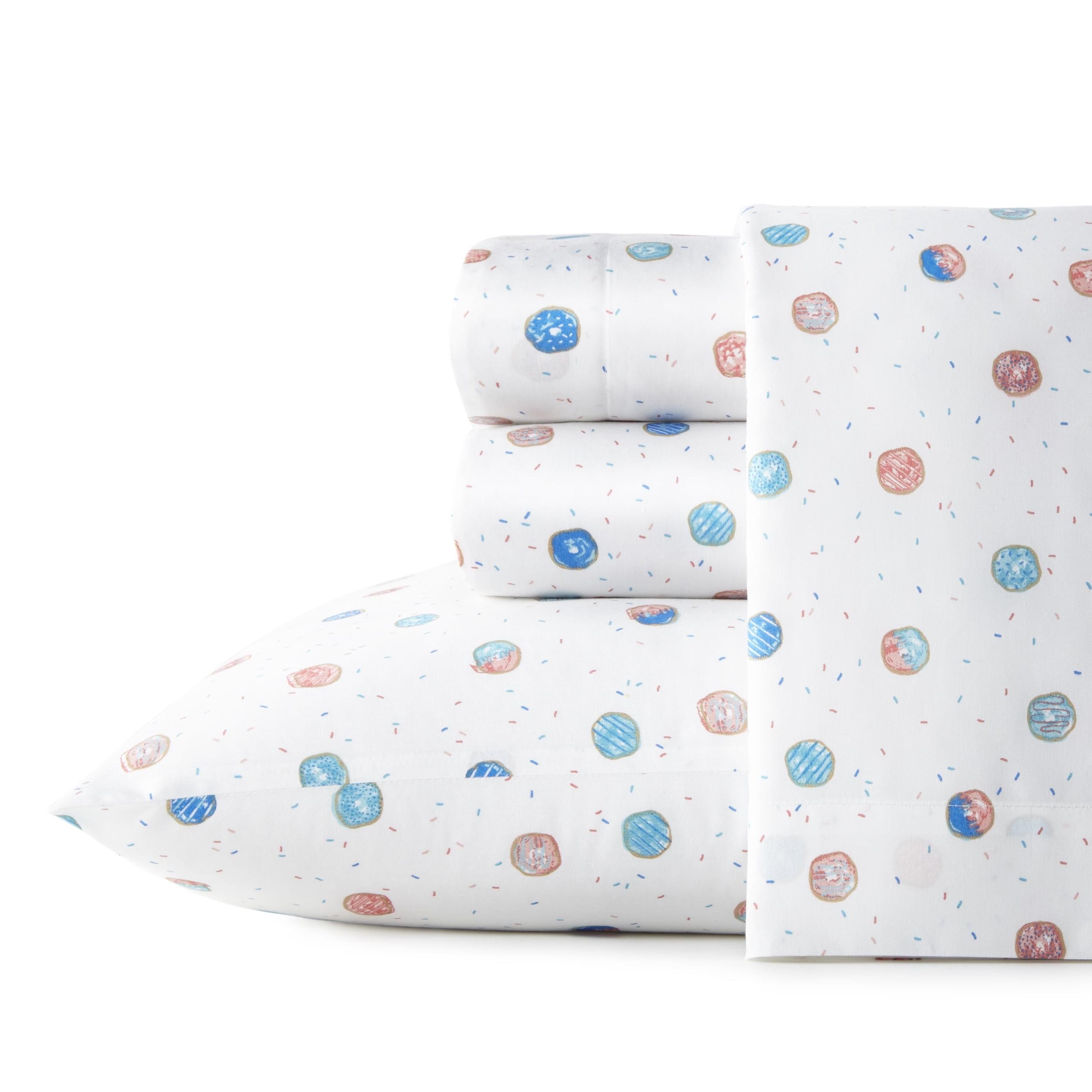 Twin Blue Cotton Percale Donut Print Sheet Set