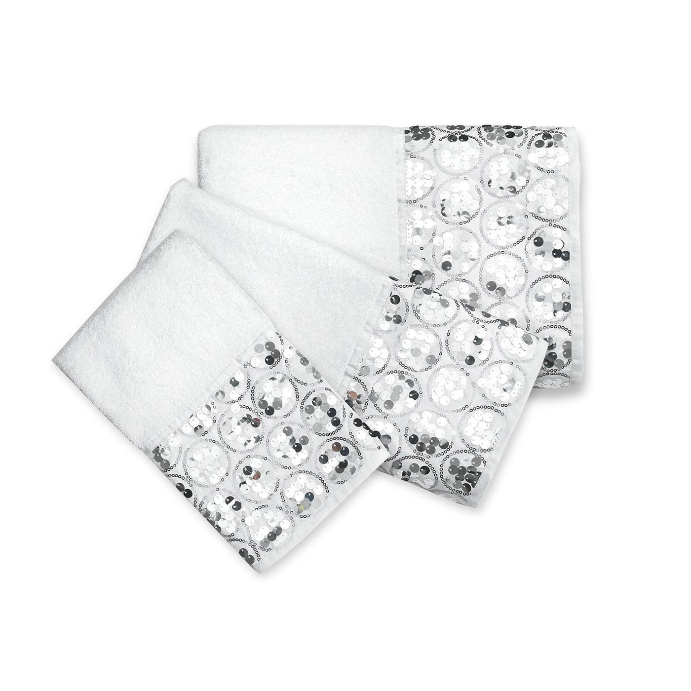 Sinatra White 3-Piece Hand and Wash Towel Set with Sequin Band