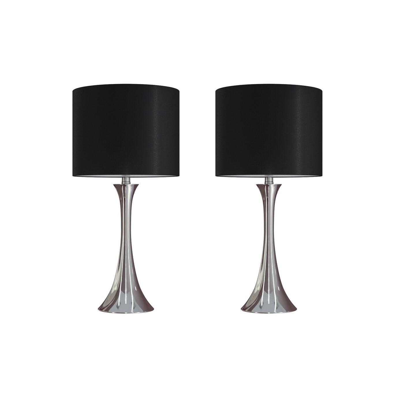 Polished Nickel 24" Table Lamp Set with Black Silk Shade