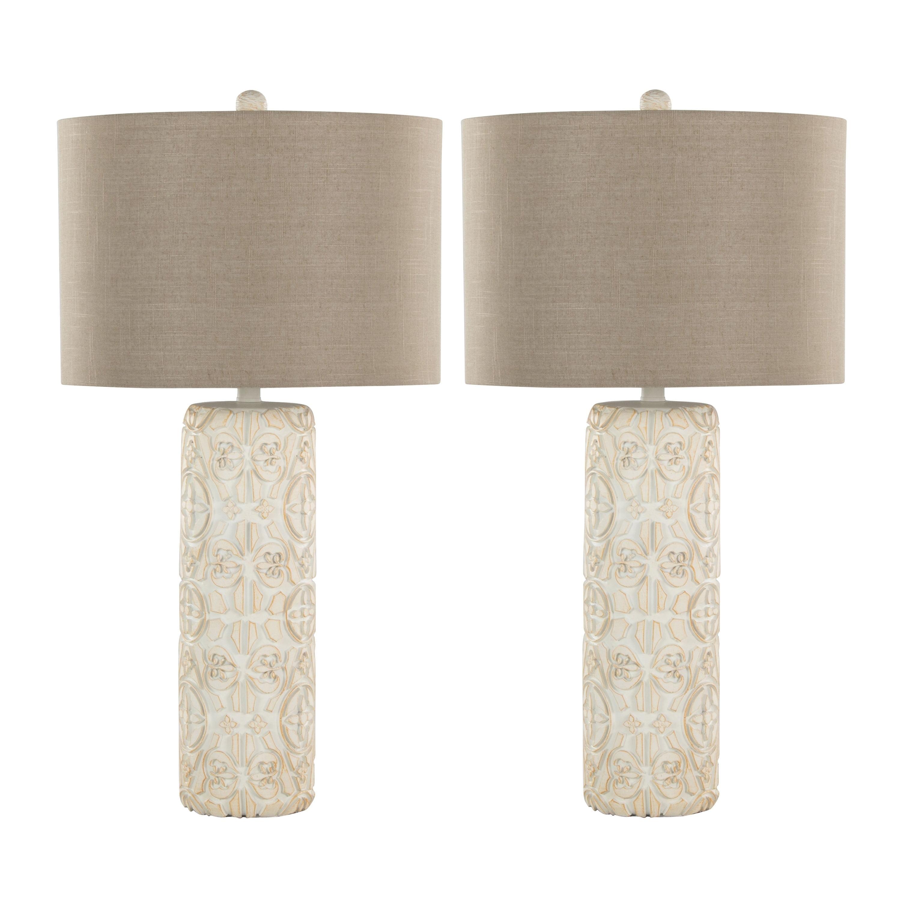 LumiSource (Set of 2) Charlotte 30" Contemporary Polyresin Table Lamps Brushed Taos Brown with Beige Linen Shade from Grandview Gallery: UL Listed