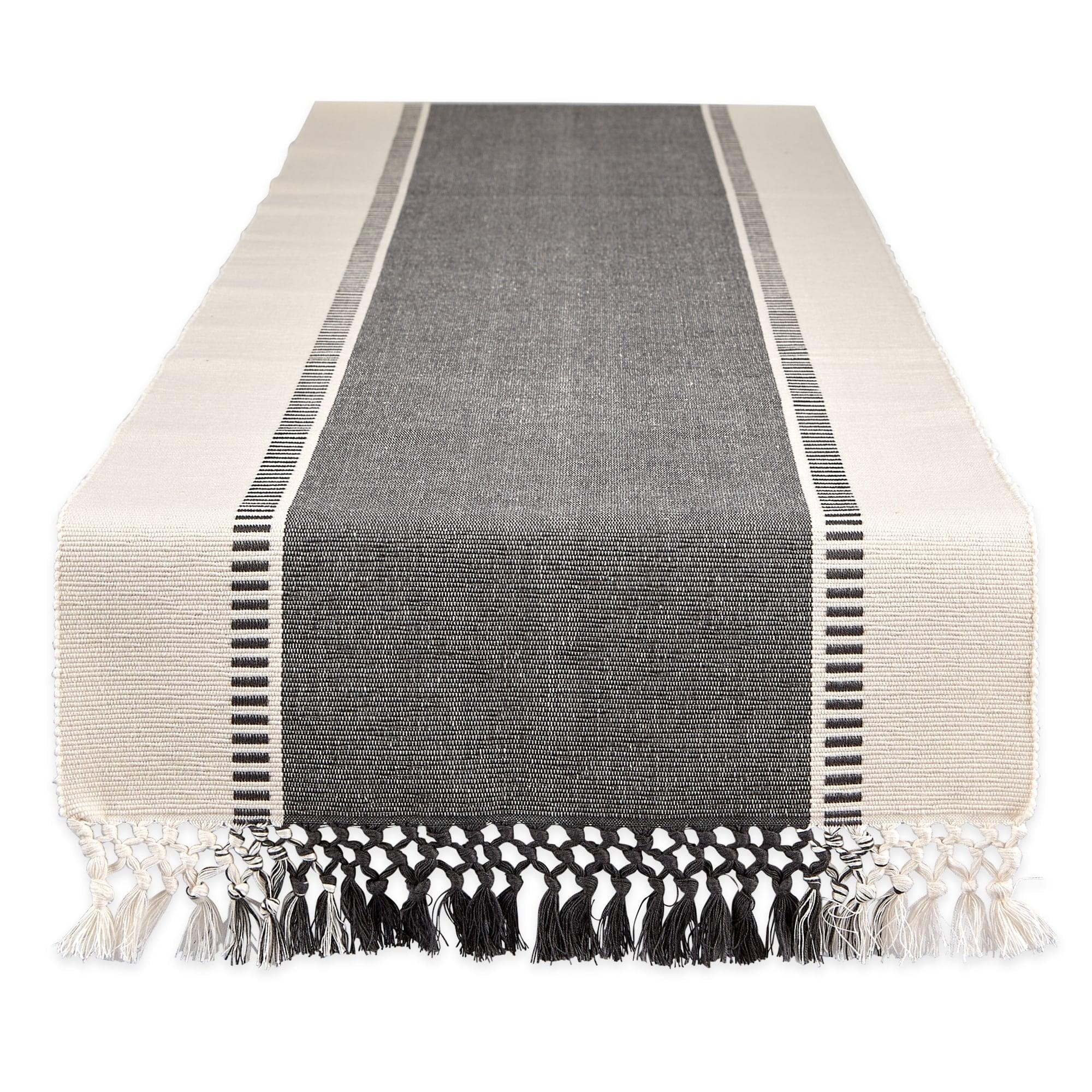 Design Imports  Ribbed Dobby Stripe Table Runner, Mineral Gray, 13X108"