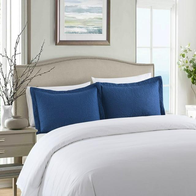 Marcielo 2 Pcs Embroidered Pillow Shams King Size Navy King