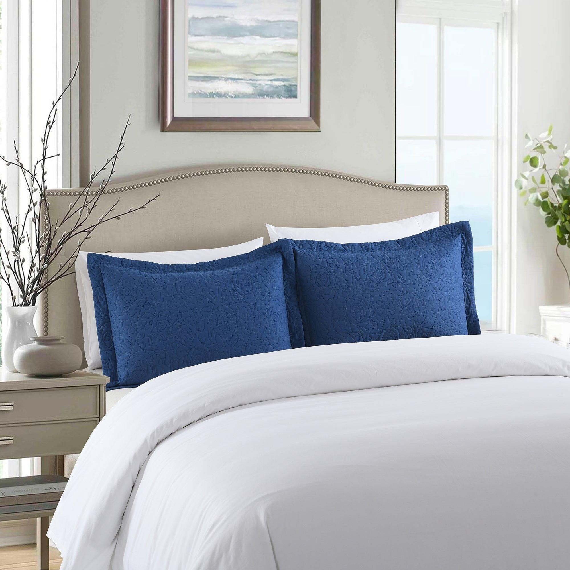 Marcielo 2 Pcs Embroidered Pillow Shams King Size Navy King