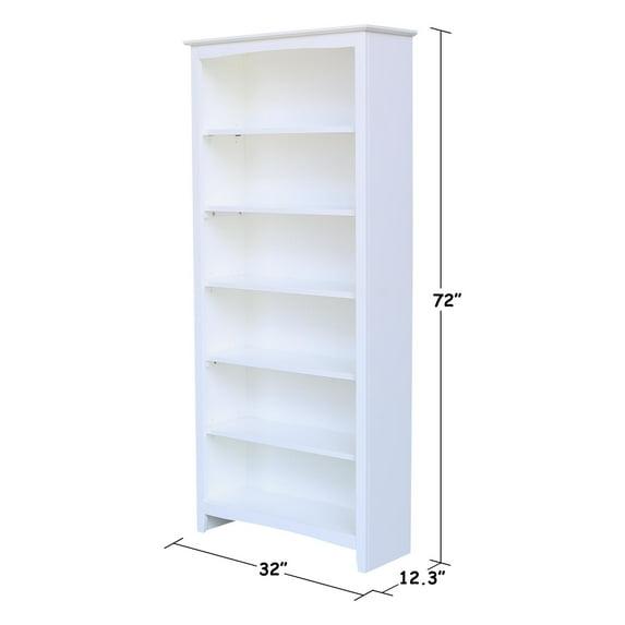 72" Shaker Bookshelf White - International Concepts: Solid Wood, 5 Fixed & Adjustable Shelves
