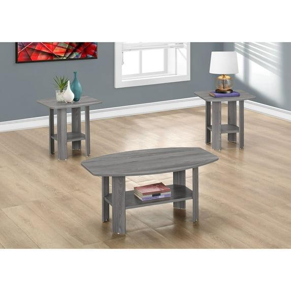 Monarch Specialties Table Set 3Pcs Set Coffee End Side Accent Living Room Laminate Grey Transitional
