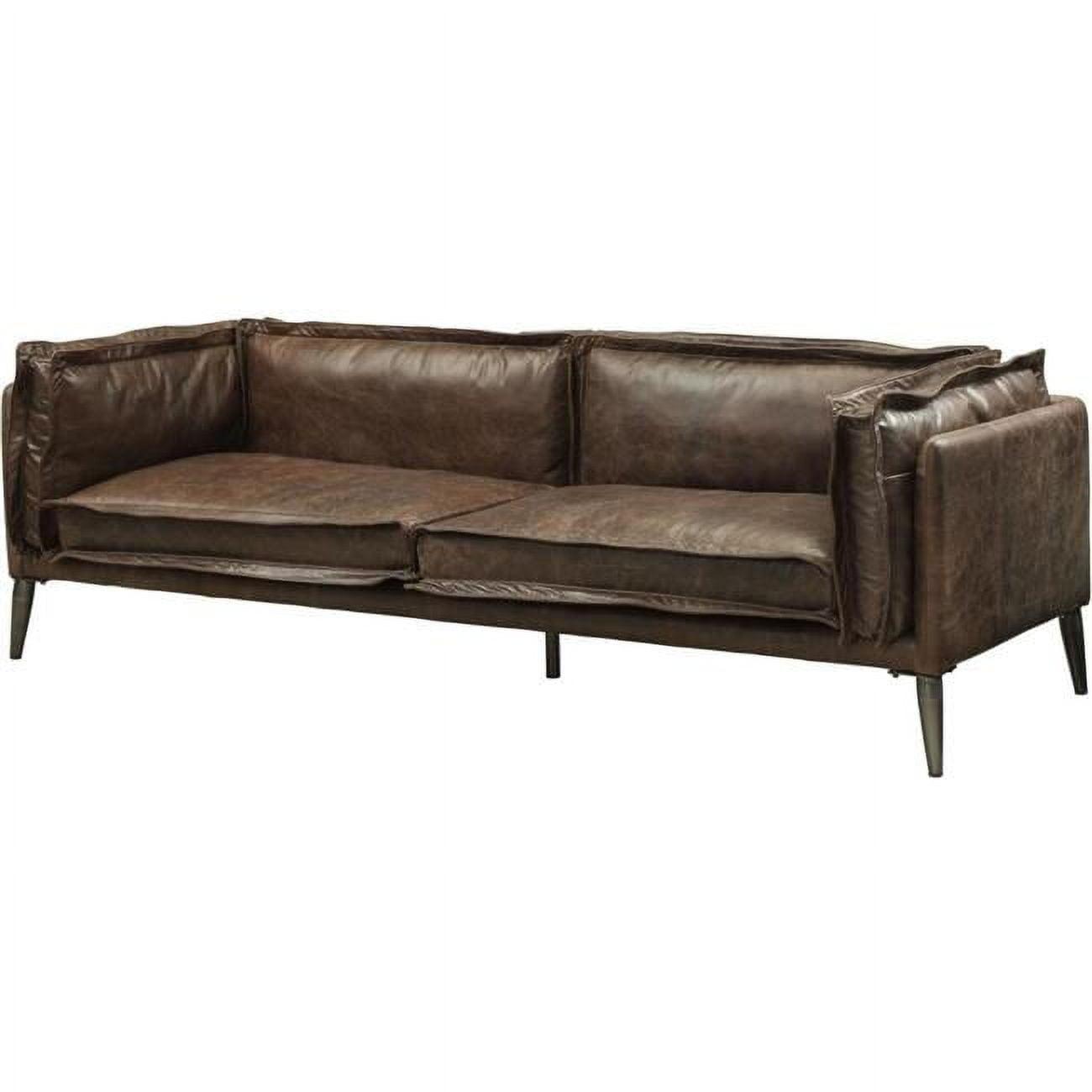 Modern Distressed Chocolate Leather Sofa with Wooden Frame