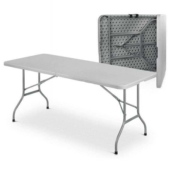 Plastic Folding Card Table, Indoor Outdoor Portable Picnic Table with Carrying Handle for Camping