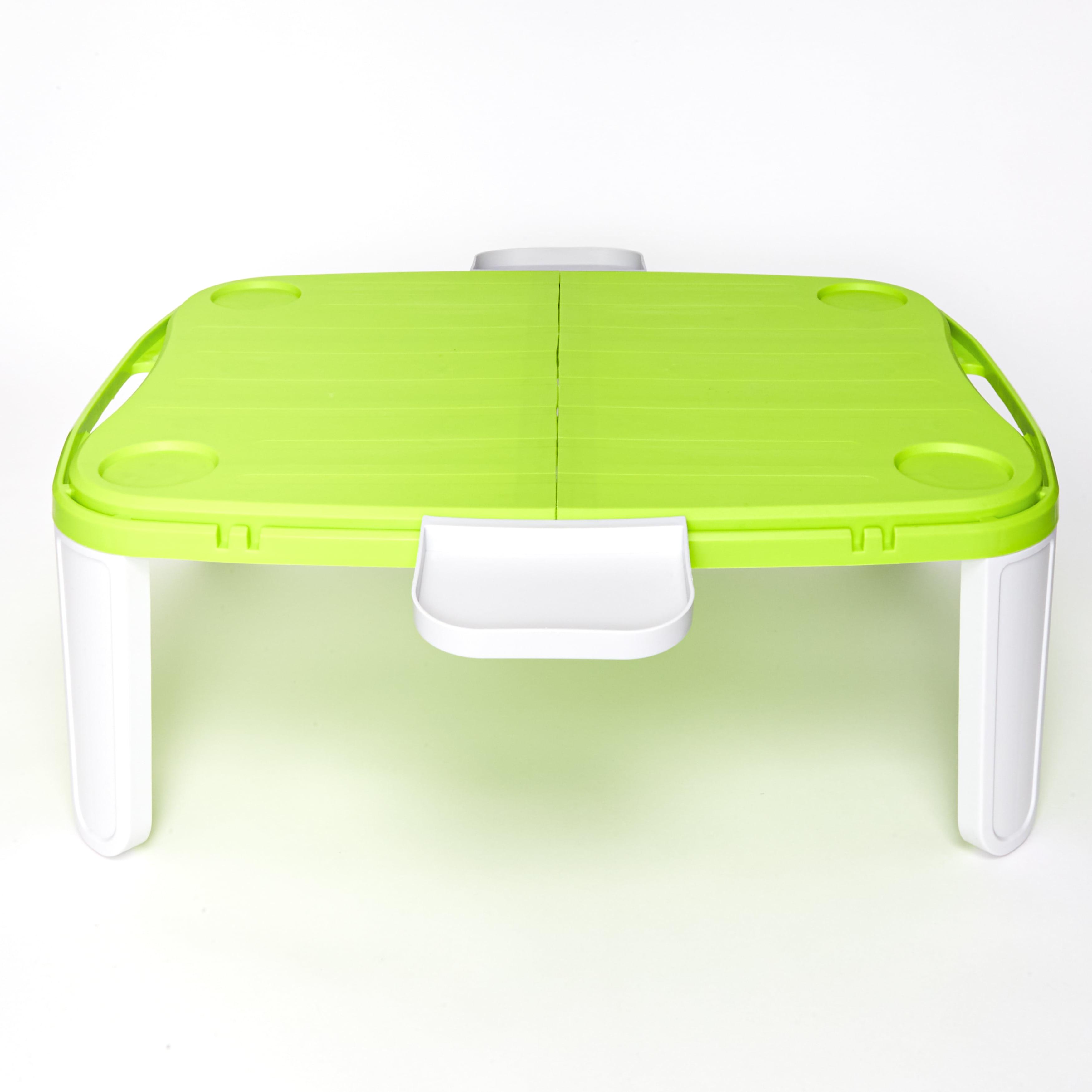 The Lakeside Collection Portable Camping Table - Foldable Beach Eating & Drinking Tray with Cup Holders