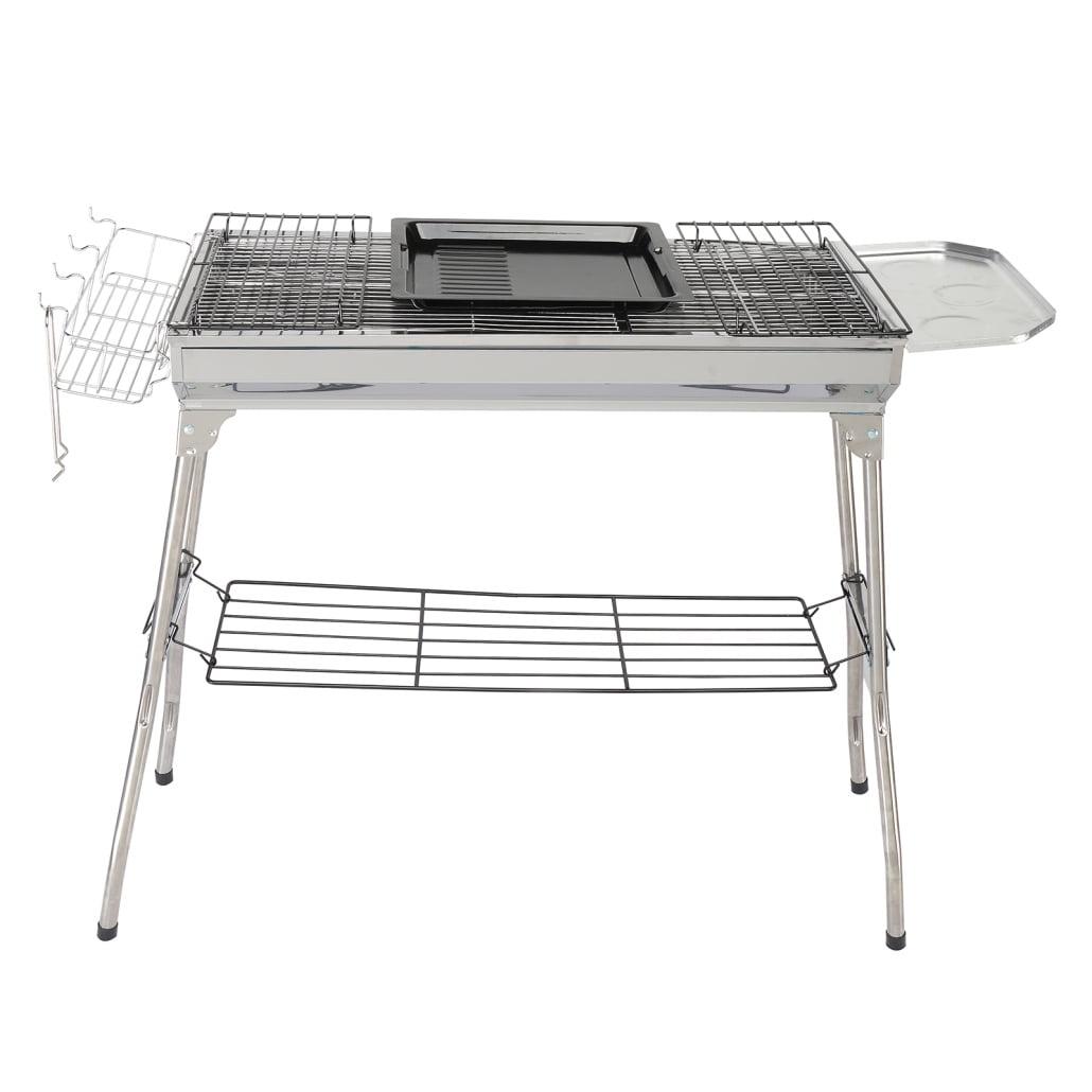 Portable Stainless Steel Charcoal Grill with Folding Shelves