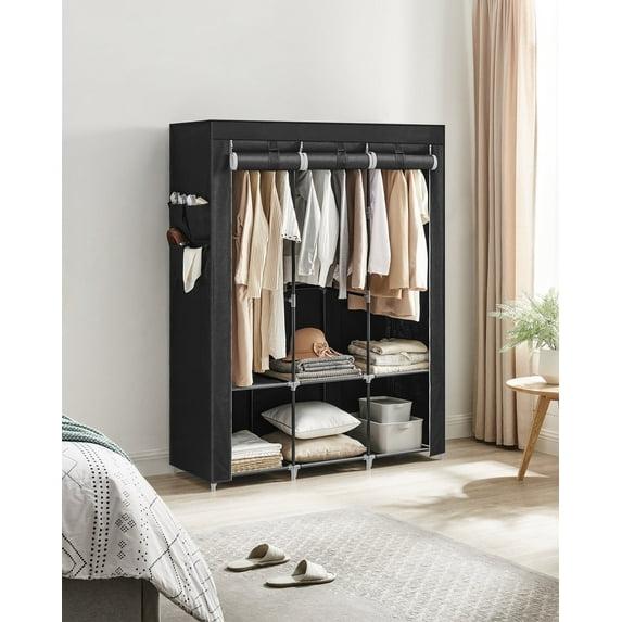 SONGMICS Portable Closet Clothes Wardrobe Organizer with Corver Clothing Rack with 3 Hanging Rods and Shelves Room Black