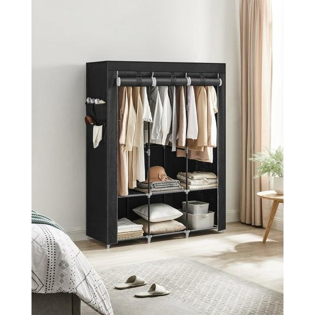 SONGMICS Portable Closet Clothes Wardrobe Organizer with Corver Clothing Rack with 3 Hanging Rods and Shelves Room Black
