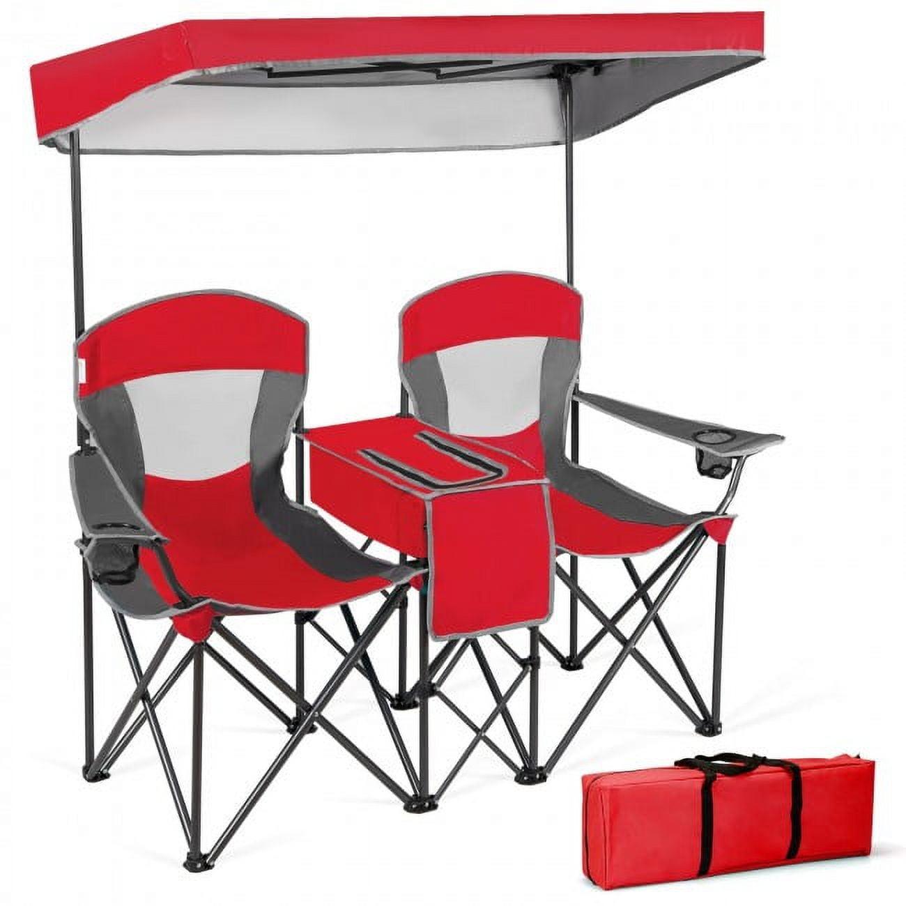 Costway Portable Folding Camping Canopy Chairs w/ Cup Holder Cooler Outdoor Red