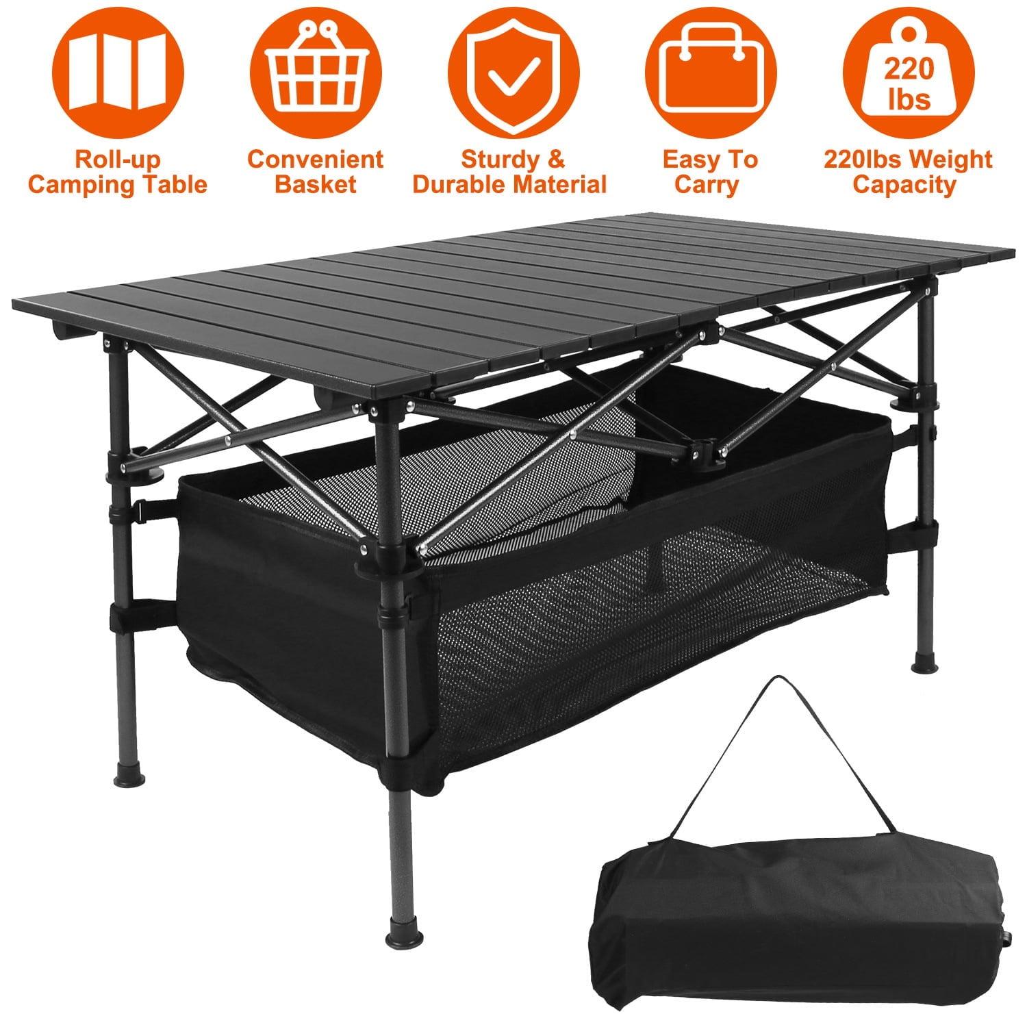 MPM Outdoor Folding Portable Picnic Camping Table, Aluminum Roll-up Table with Carrying Bag for Beach Backyard BBQ Party