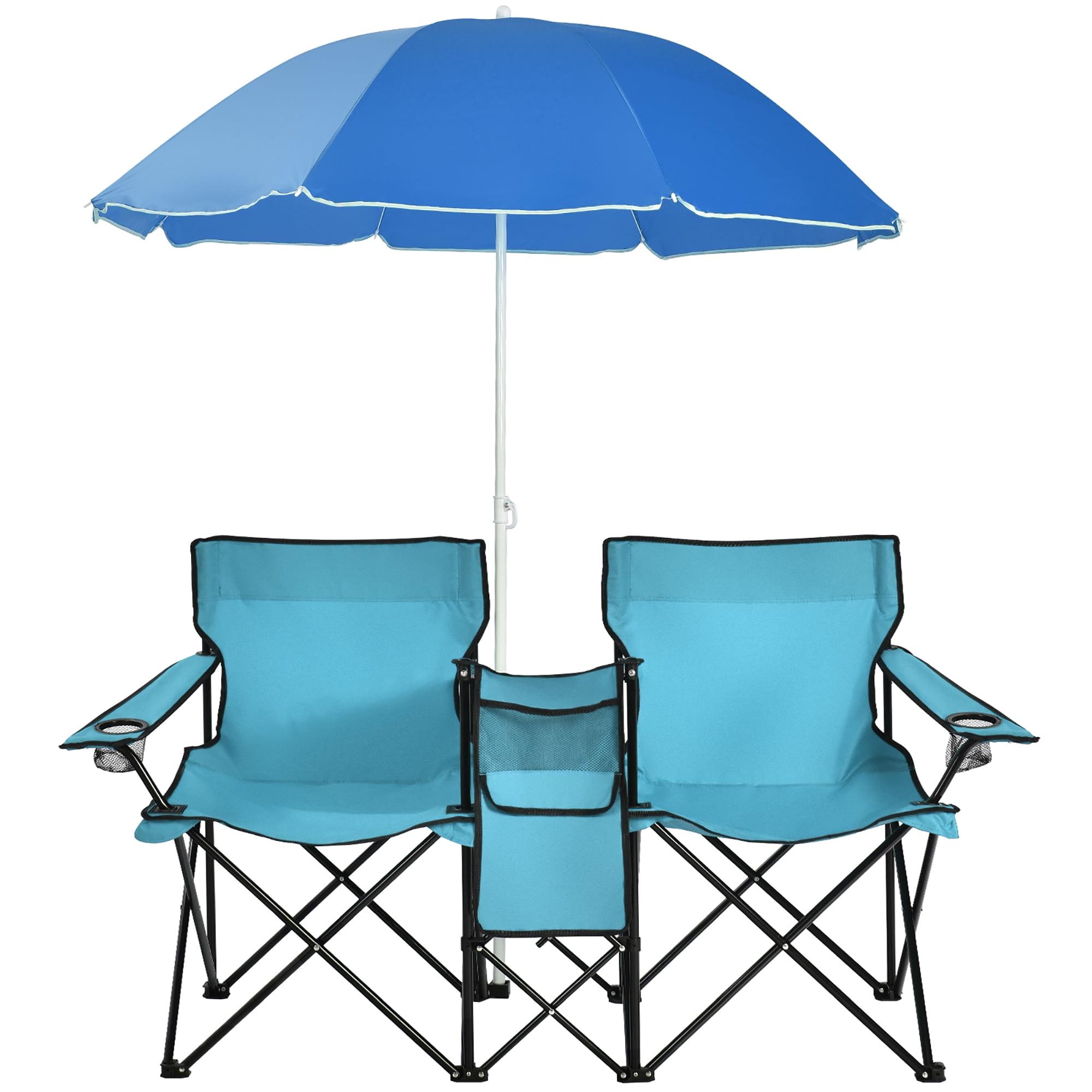 Portable Folding Picnic Double Chair W/Umbrella Table Cooler Beach Camping Turquoise