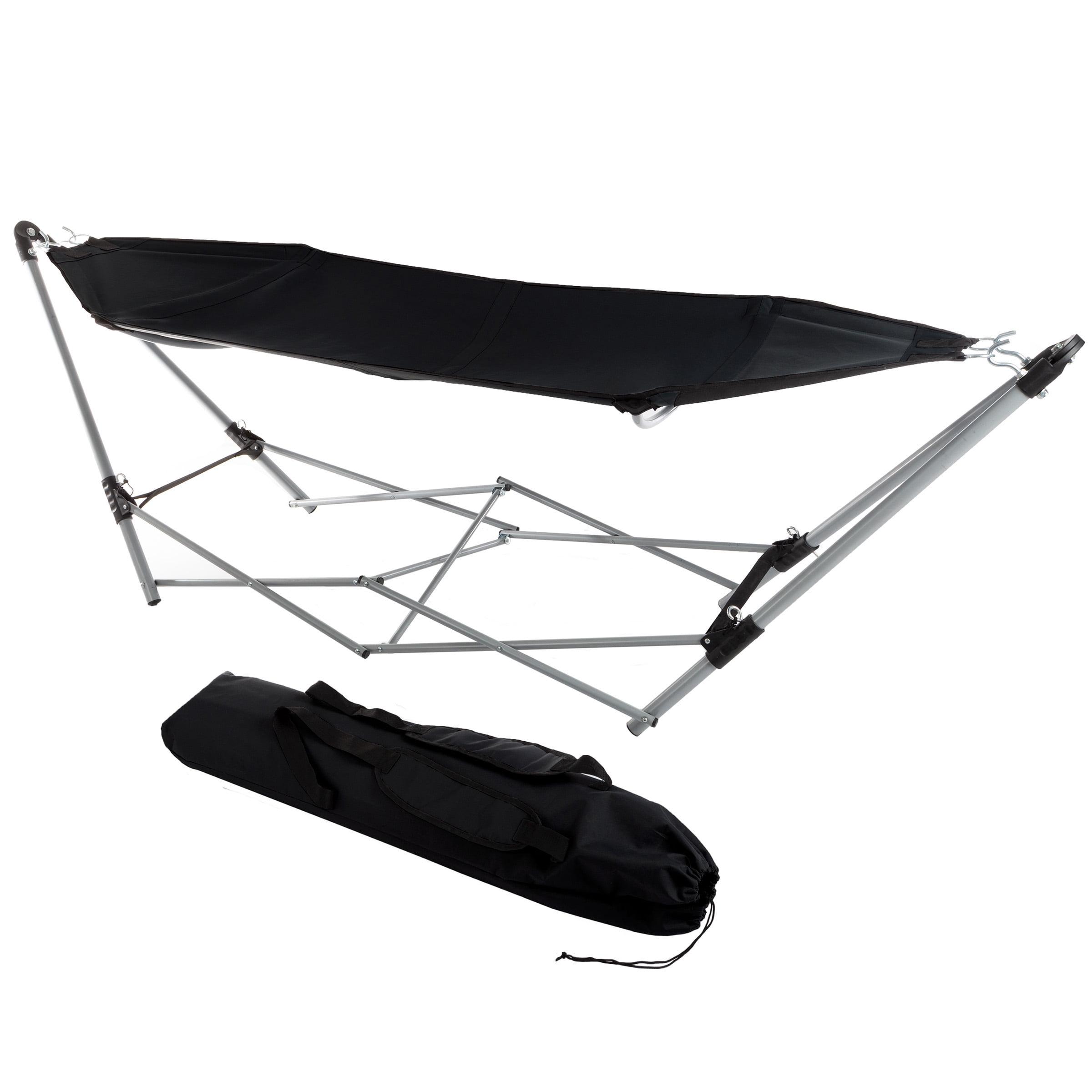 Portable Hammock with Stand - Folds and Fits into Included Carry Bag for Easy Travel- Perfect for Backyard Pool Beach Hiking by Lavish Home (Black)