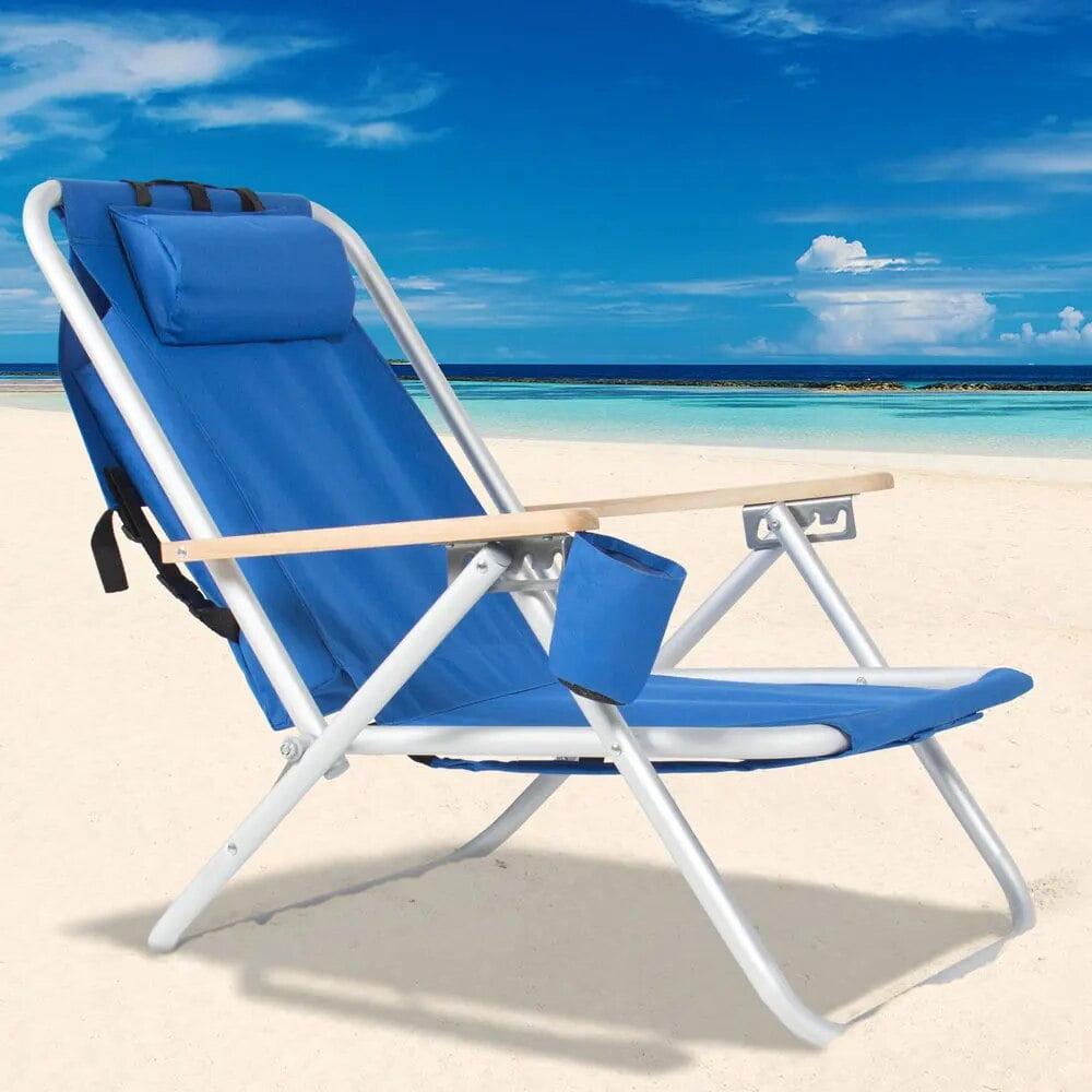 Portable High Strength Folding Chair with Adjustable Headrest for Beach Fishing BBQ Camping