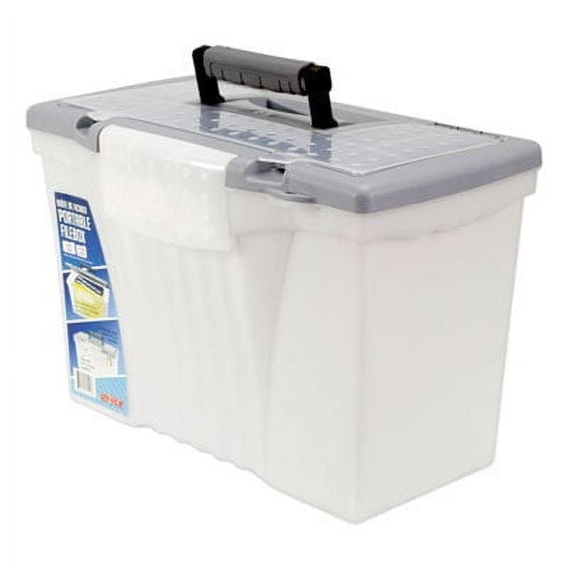 Storex Portable File Box with Organizer Lid, Legal/Letter, Clear/Silver