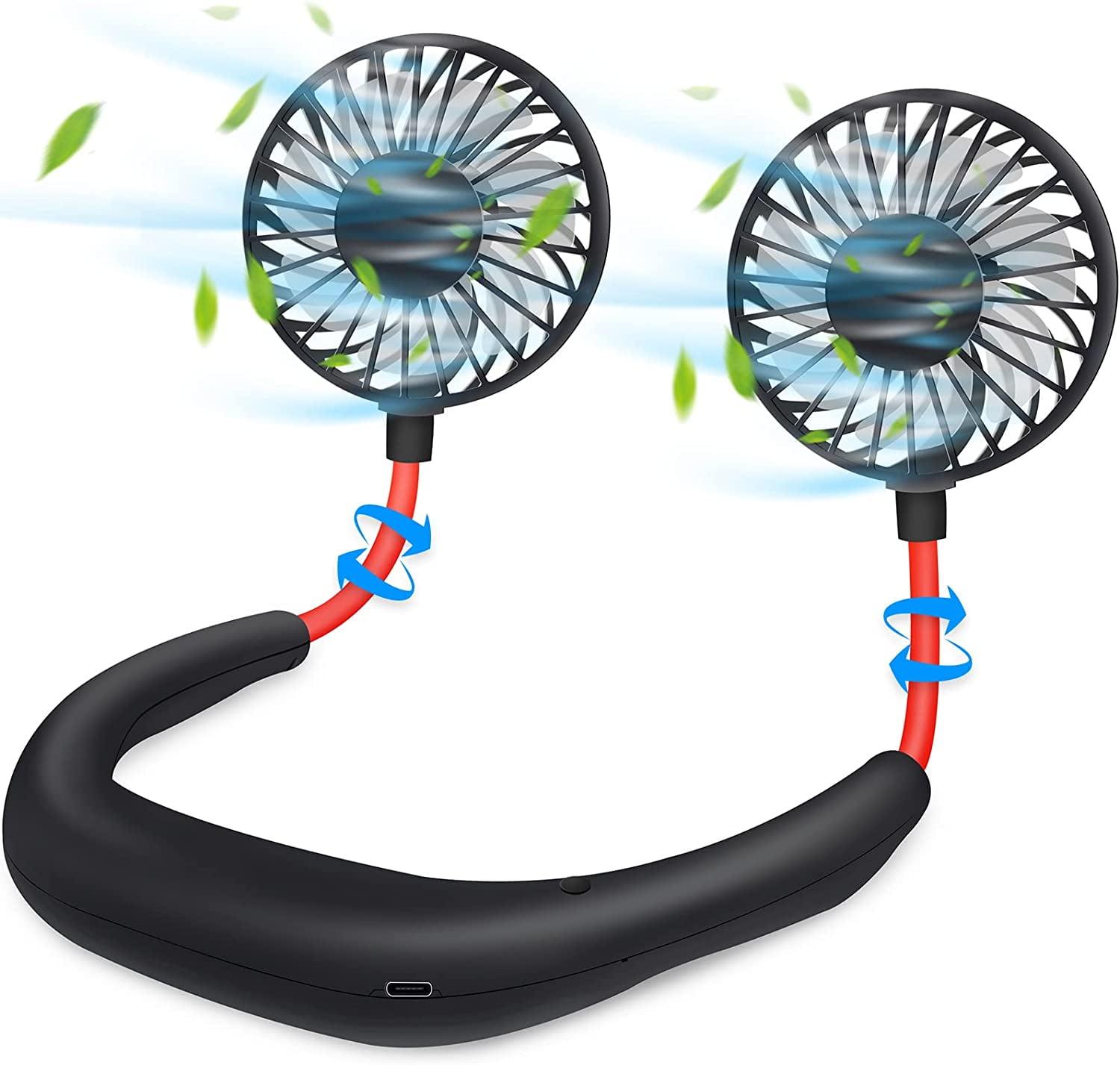 Portable Neck Fan, Hand Free Personal Mini Fans USB Rechargeable,360 Degree Free Rotation for Traveling, Sports, Office, Reading (3 Speed Adjustable, Headphone Design) Wearable Neckband Cooler (Black)