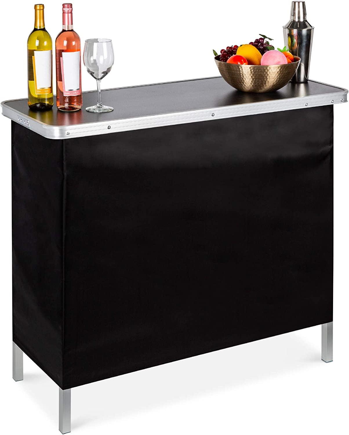 Sleek Black Portable Pop-Up Bar Table with Removable Skirt