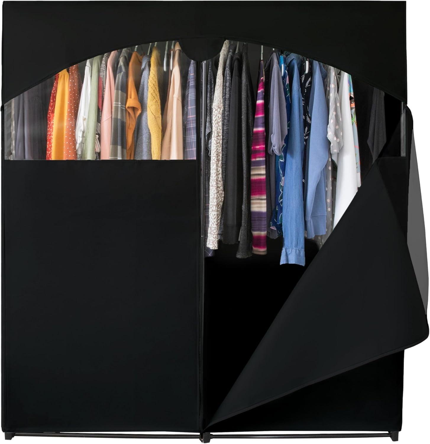 Hold N' Storage - Portable Wardrobe Closet with Metal Hanging Rod - Black