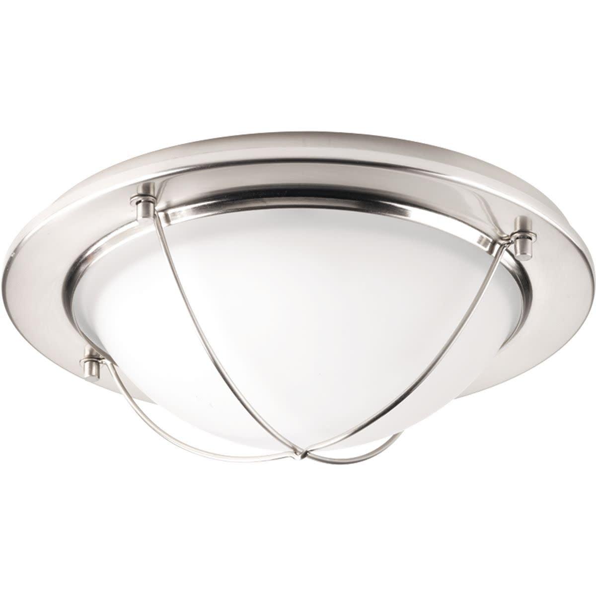 Progress Lighting, Portal Collection, 1-Light Flush Mount, Brushed Nickel, Etched Glass Shade