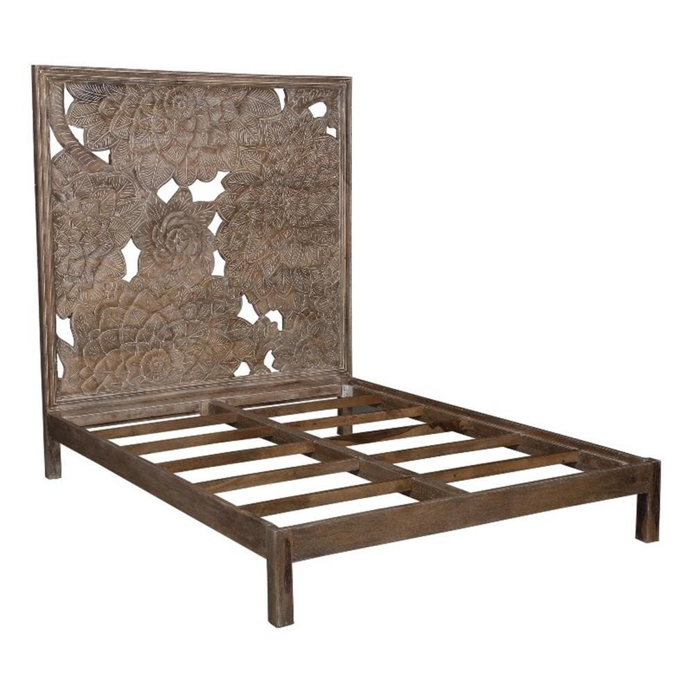 Dahlia Hand Carved Brown Mango Wood Queen Bed