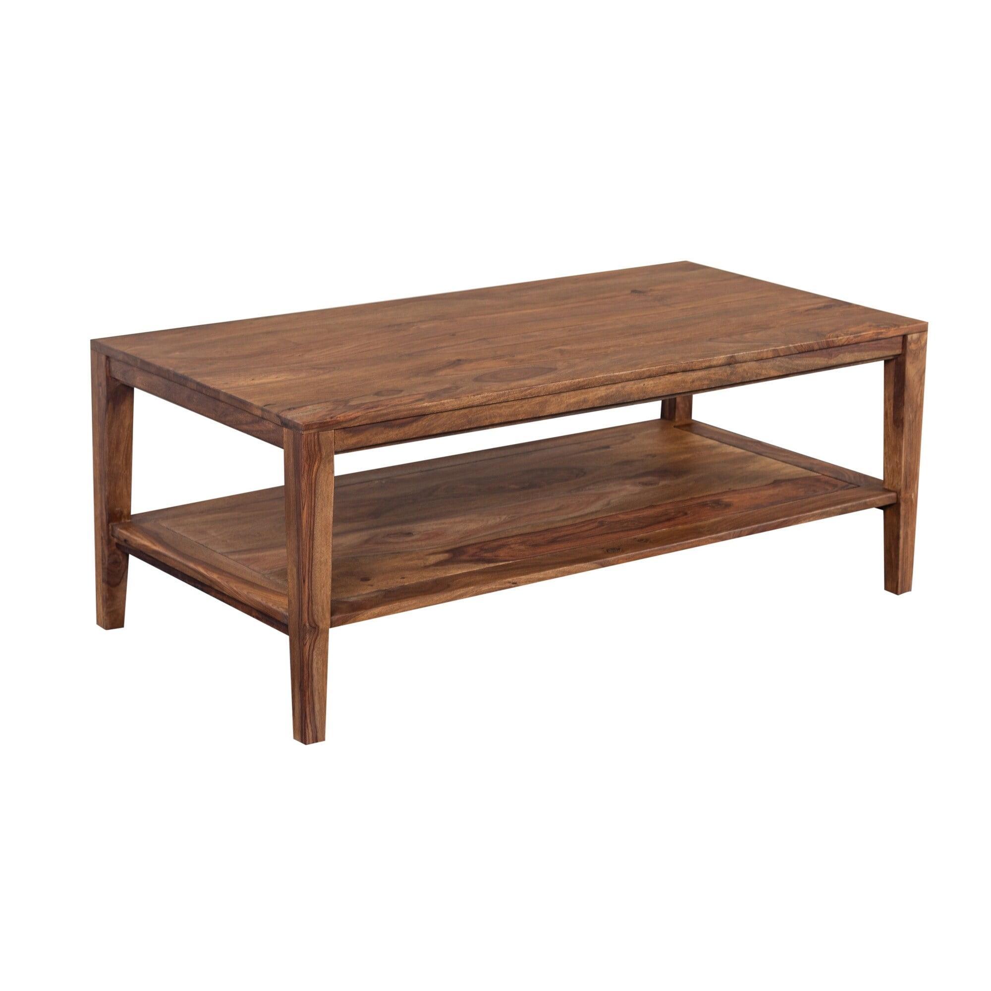 Natural Sheesham Wood Rectangular Coffee Table with Shelf