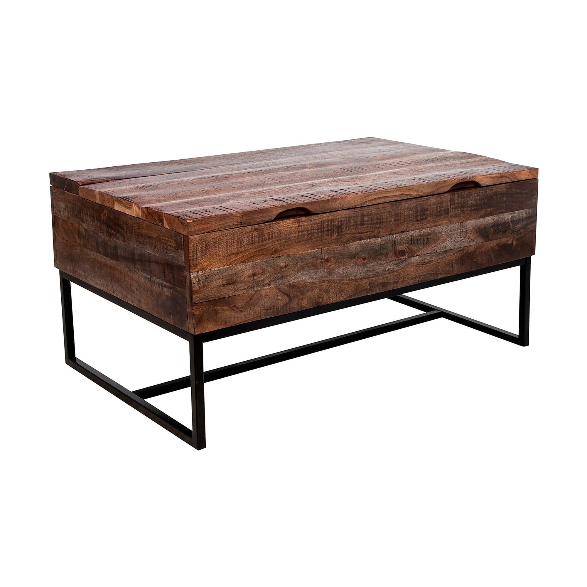 Lakewood Industrial Acacia Wood Lift-Top Coffee Table with Storage - Black