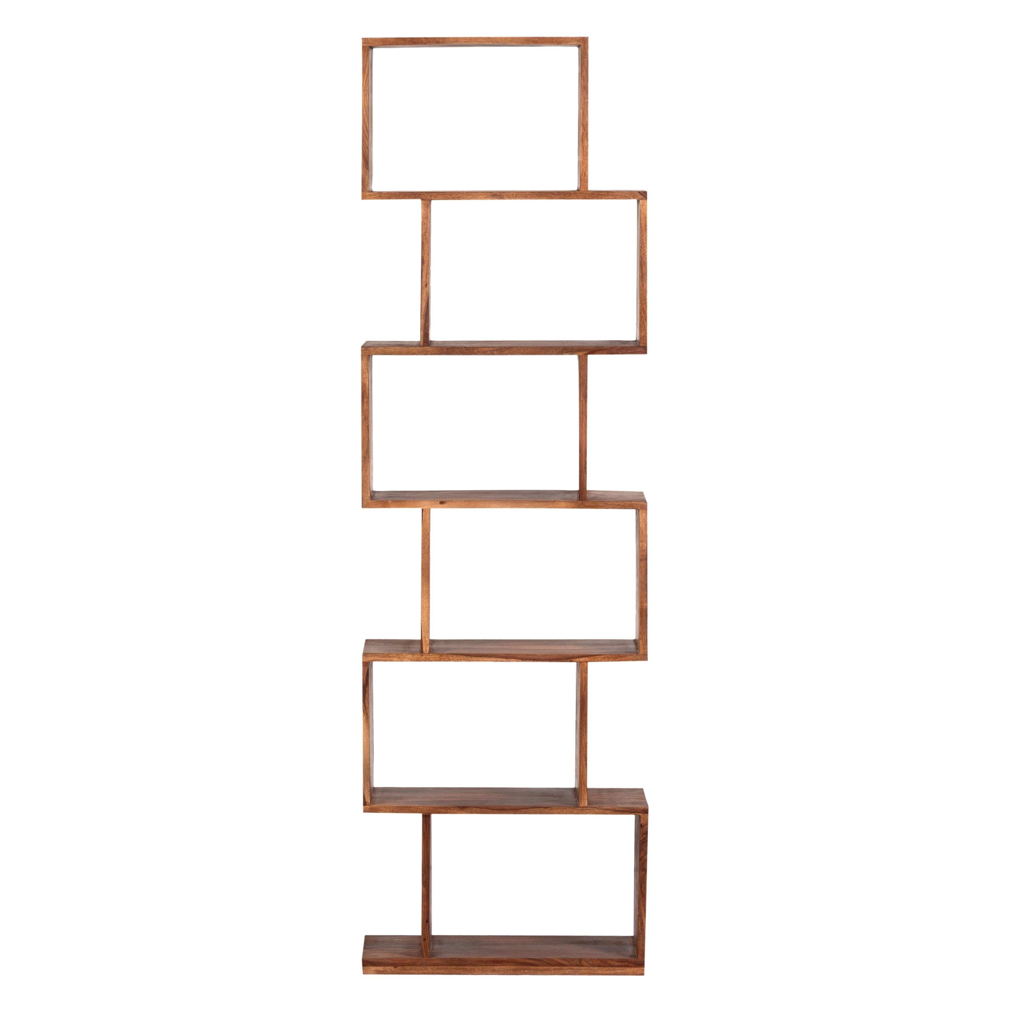 Sheesham Wood 6-Box Stacked Bookcase in Natural Brown