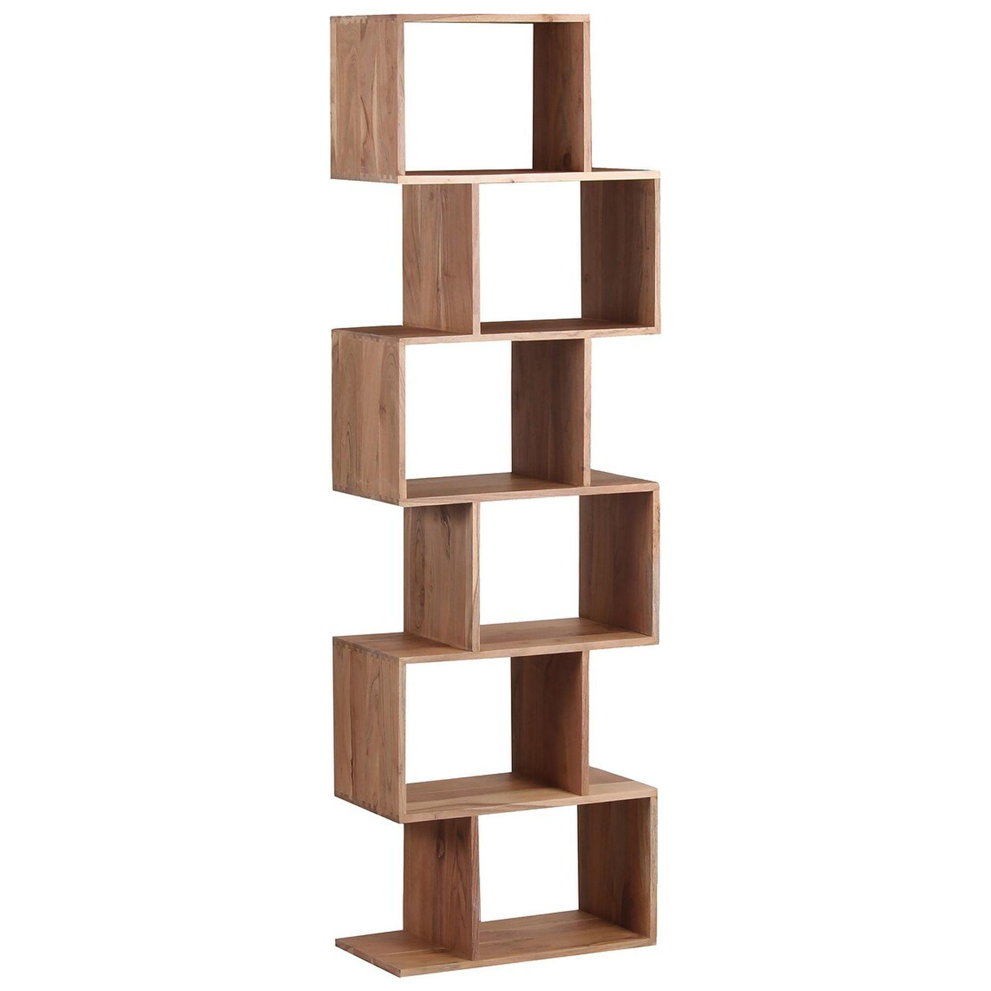 Natural Acacia Wood Asymmetrical 6-Shelf Bookcase