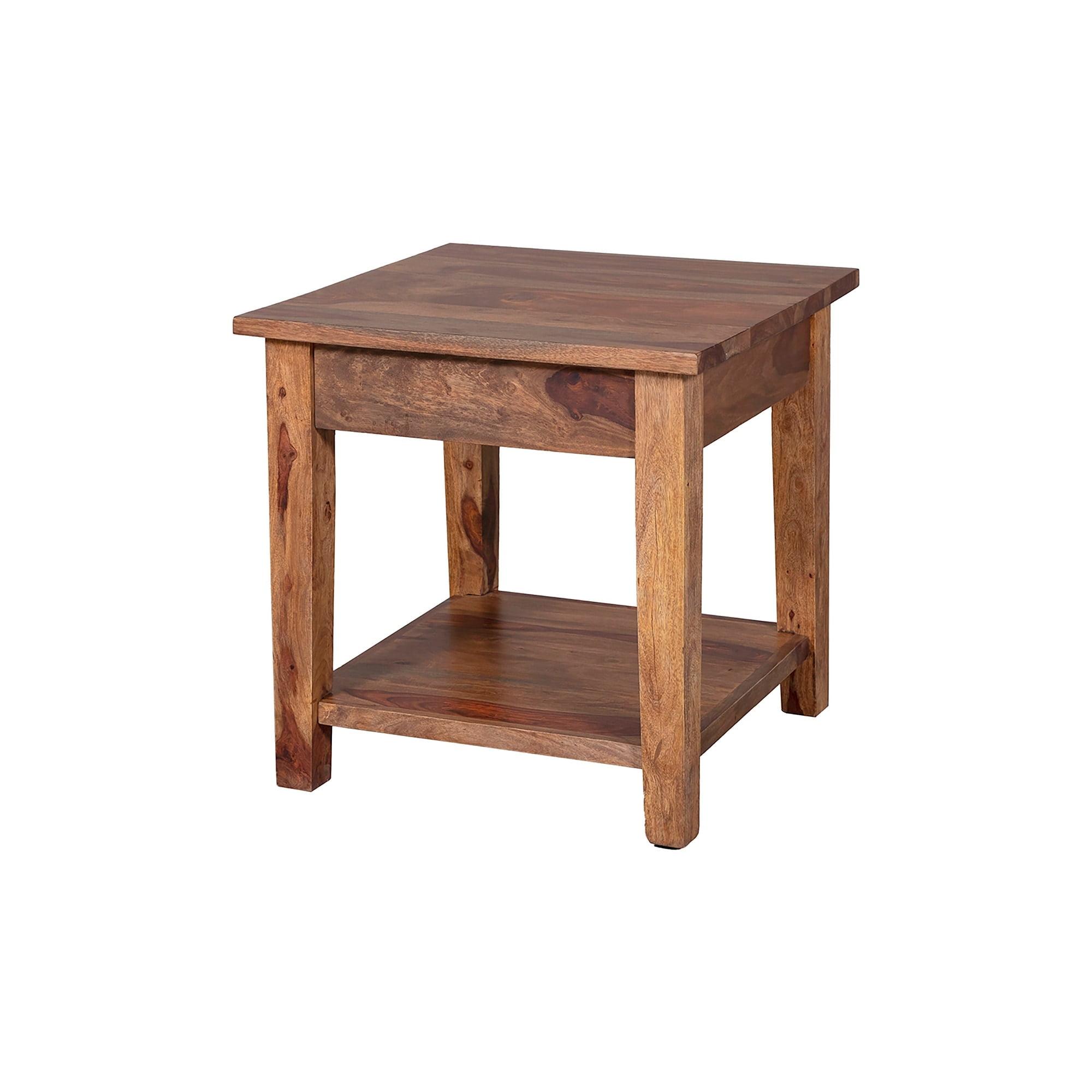 Taos Artisan Crafted Solid Sheesham Wood Square End Table with Storage