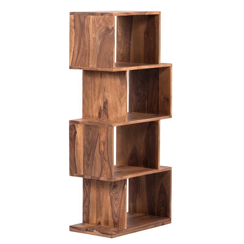 Sheesham Wood Asymmetrical 4-Shelf Bookcase in Natural Brown