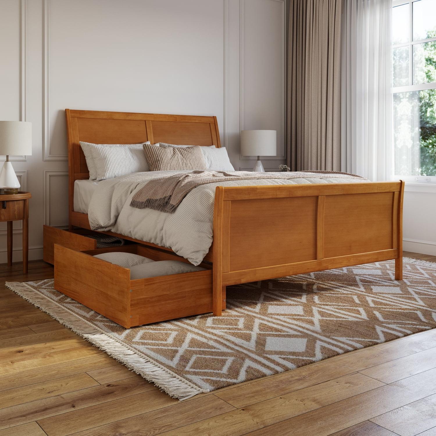 Portland Light Toffee Queen Wood Platform Bed with Storage Drawers