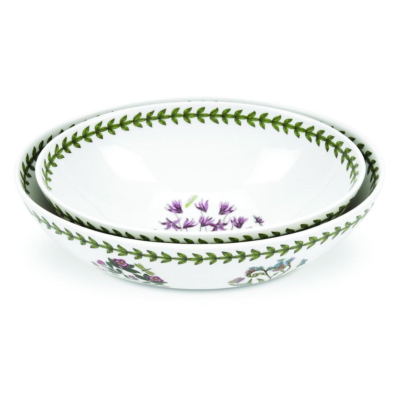 Botanic Garden Floral Motif Ceramic Oval Nesting Bowls, Set of 2