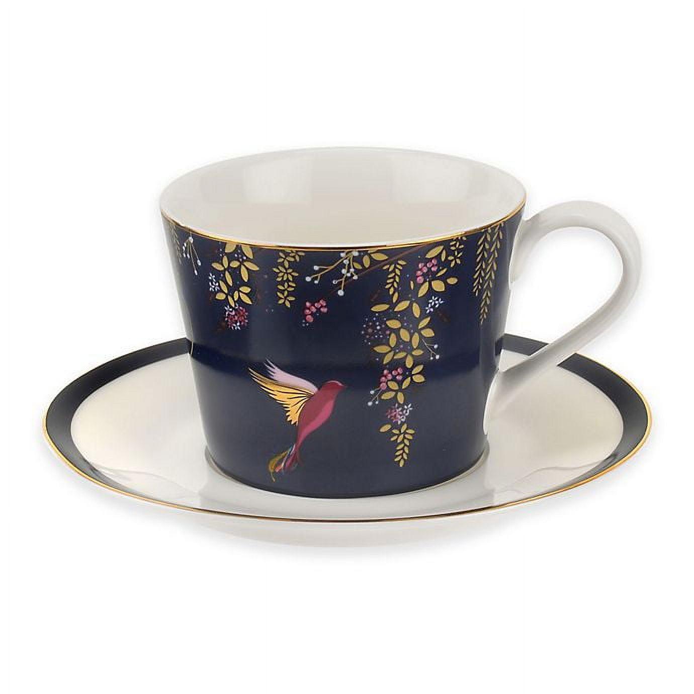 Navy Ceramic Teacup and Saucer with Gold Detailing