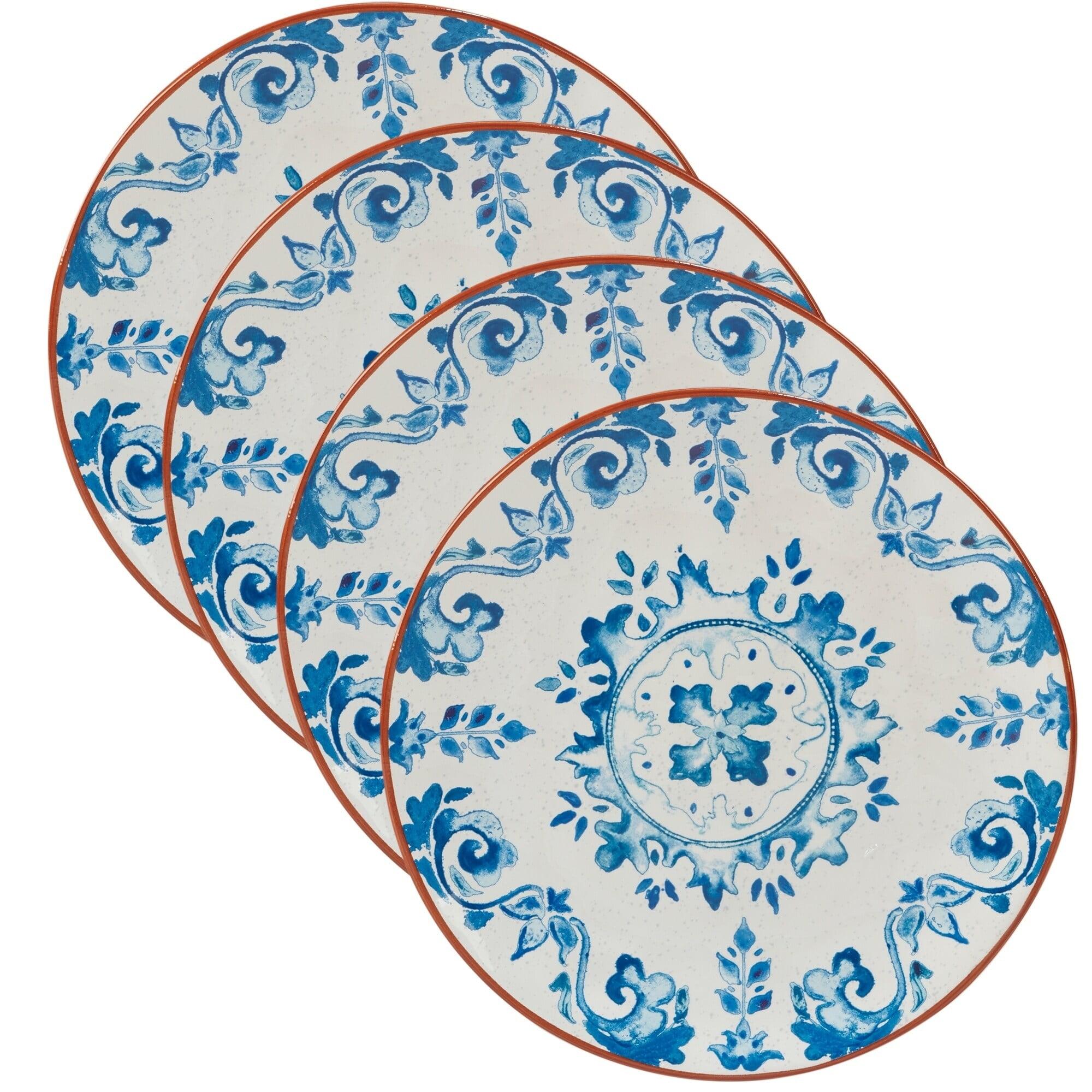 Porto Blue and White Hand-Painted Ceramic Salad Plates Set