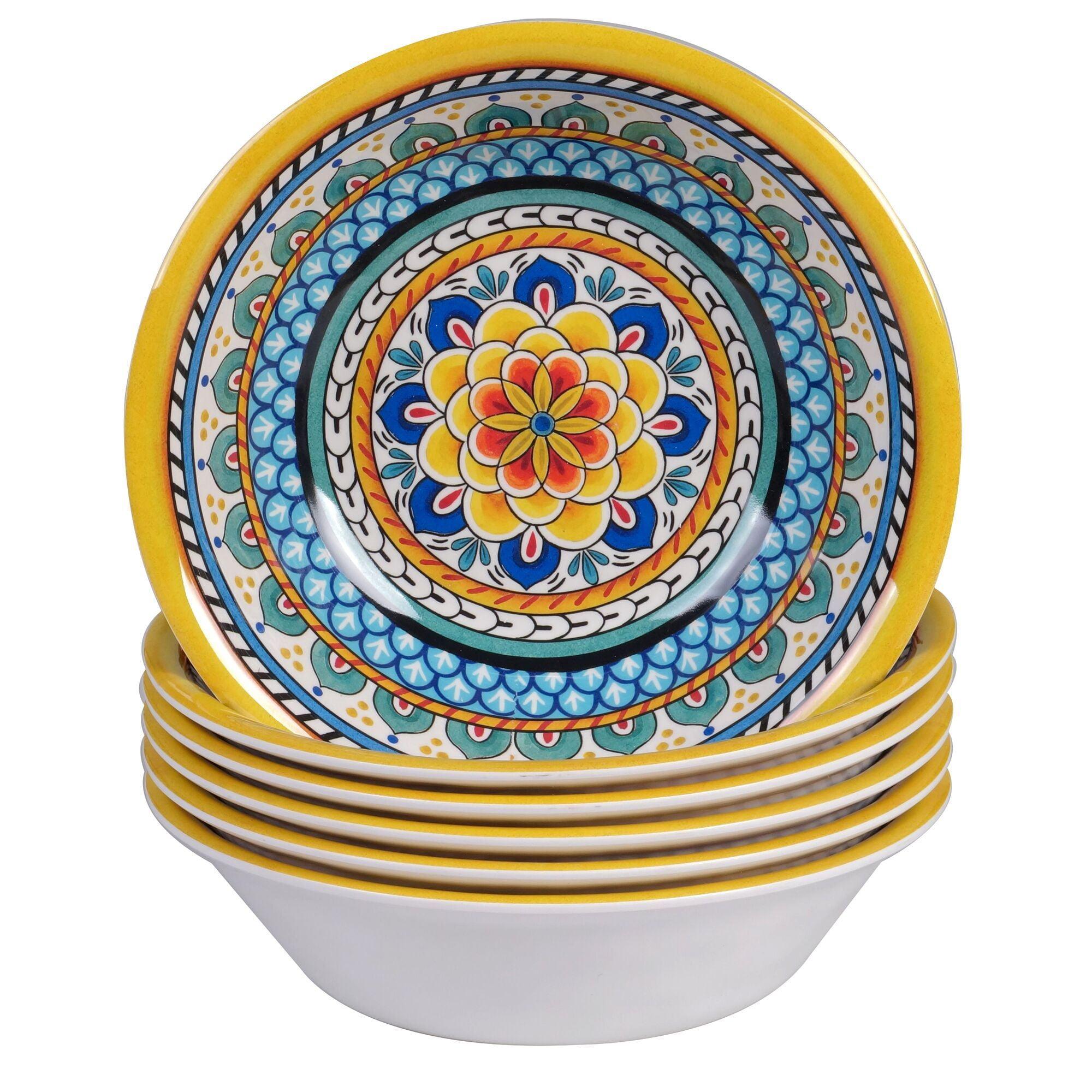 Portofino Multicolor Melamine 7.5" All Purpose Bowls, Set of 6