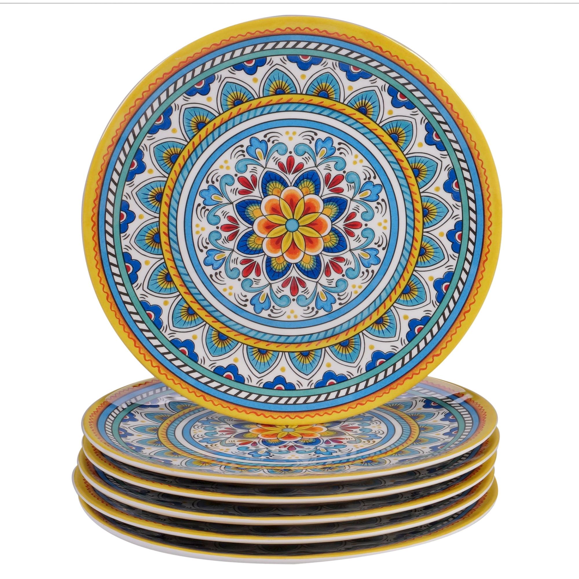 Portofino Bohemian Floral Melamine Dinner Plate Set, 6 Pieces