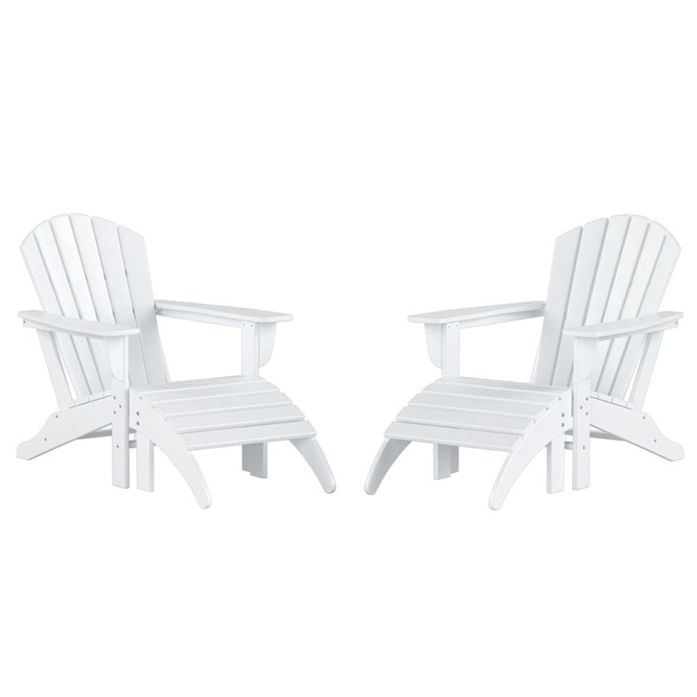 Portside 4-Piece Adirondack Chair with Matching Ottoman Footrest Set White