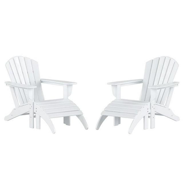 Portside 4-Piece Adirondack Chair with Matching Ottoman Footrest Set White