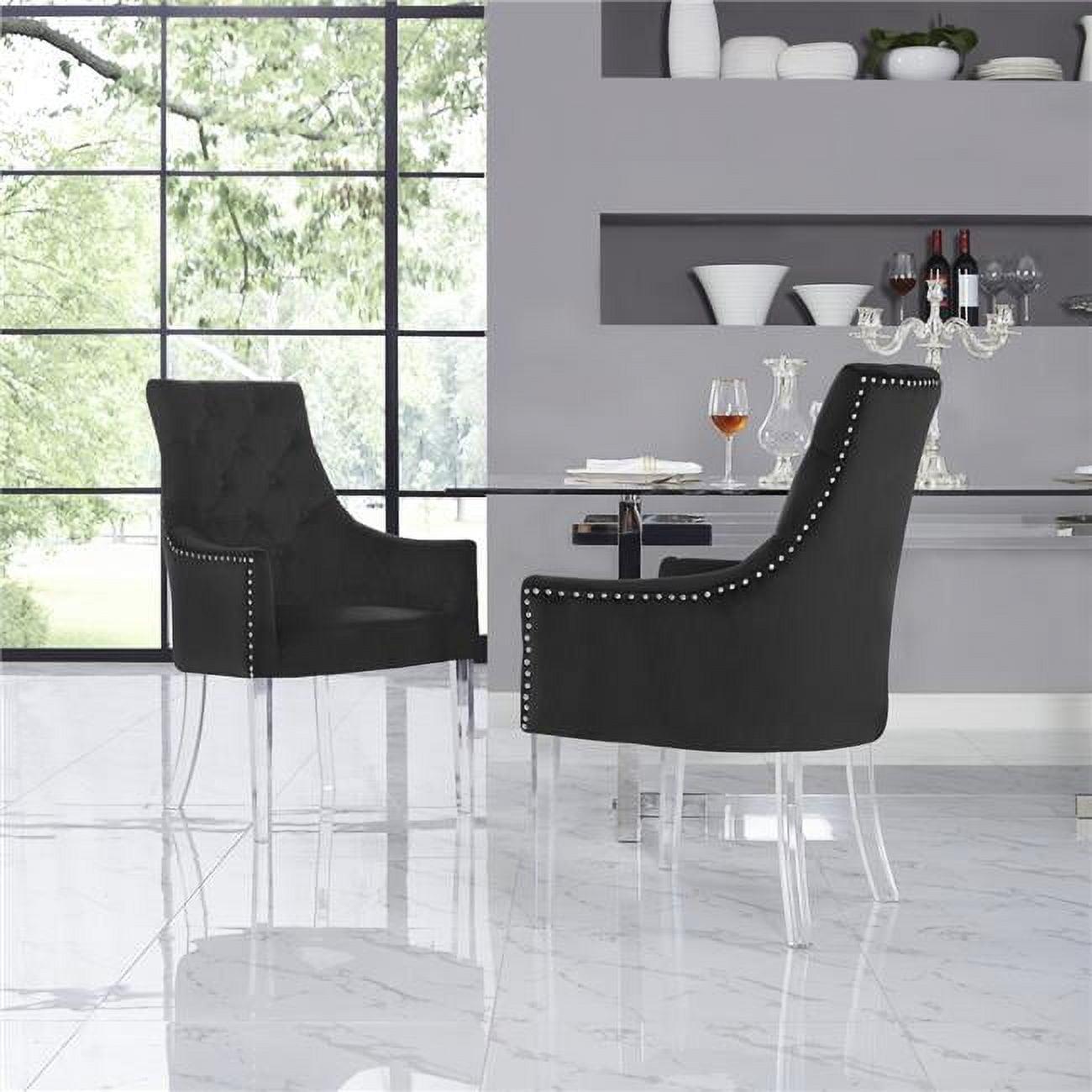 Elegant Velvet Upholstered Side Chair with Acrylic Legs - Black