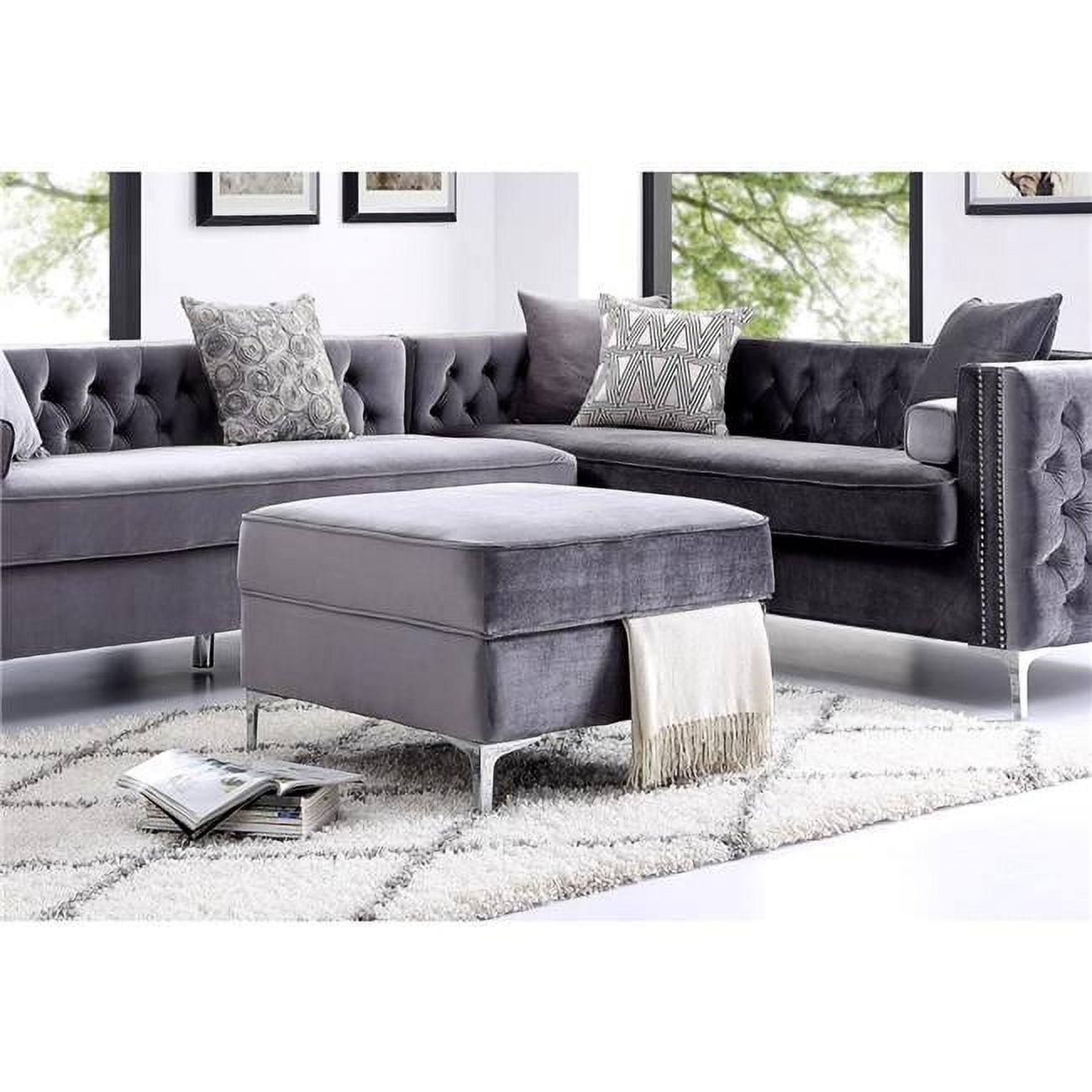 Levi 30" Gray Velvet Square Storage Ottoman with Chrome Legs