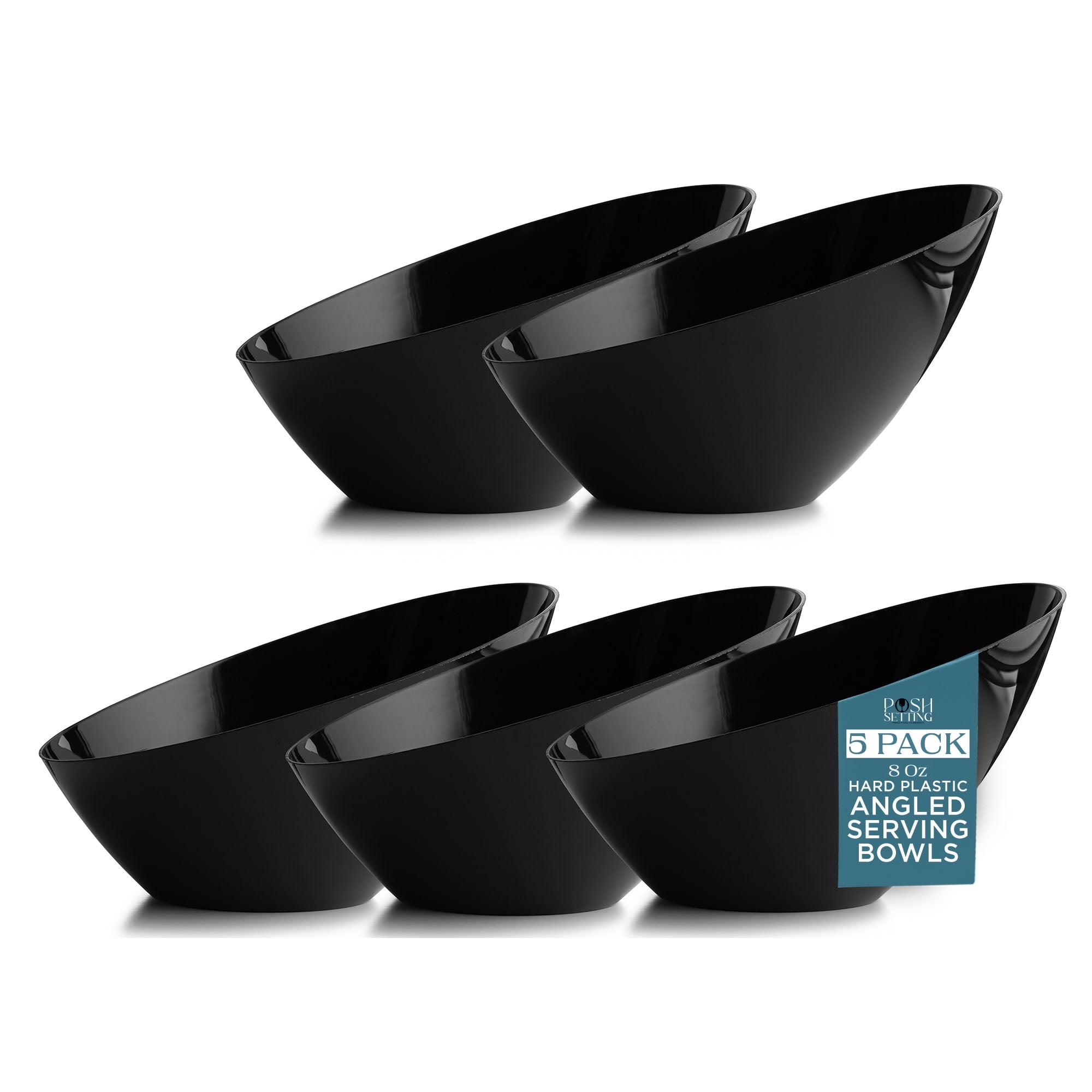 Posh Setting - Black Plastic Serving Bowls for Party, Angled Bowls, Disposable Chip Bowls, Candy Bowls for Party Table, Salad and Fruit Bowls for Party, Wedding Serving Bowls-Black, 8 OZ, 5 Pack