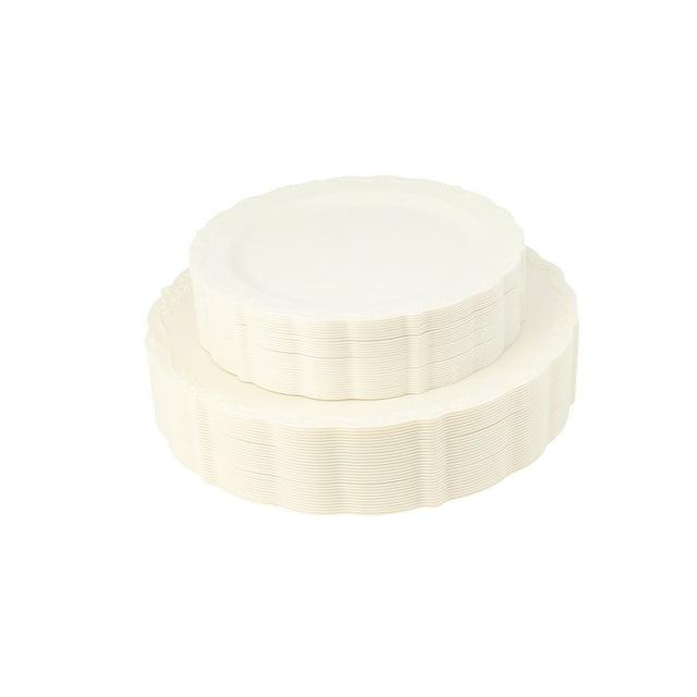 Posh Setting 60 Piece Cream Round Plastic Dinnerware Value Set - Casual
