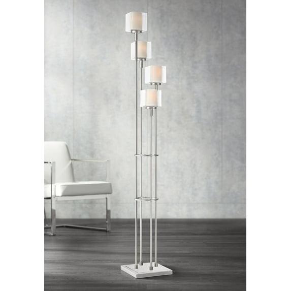 Possini Euro Design Athena Modern Floor Lamp 72" Tall Brushed Nickel 4 Light Tree Clear Outer Opal Inner Double Glass Shade for Living Room Bedroom
