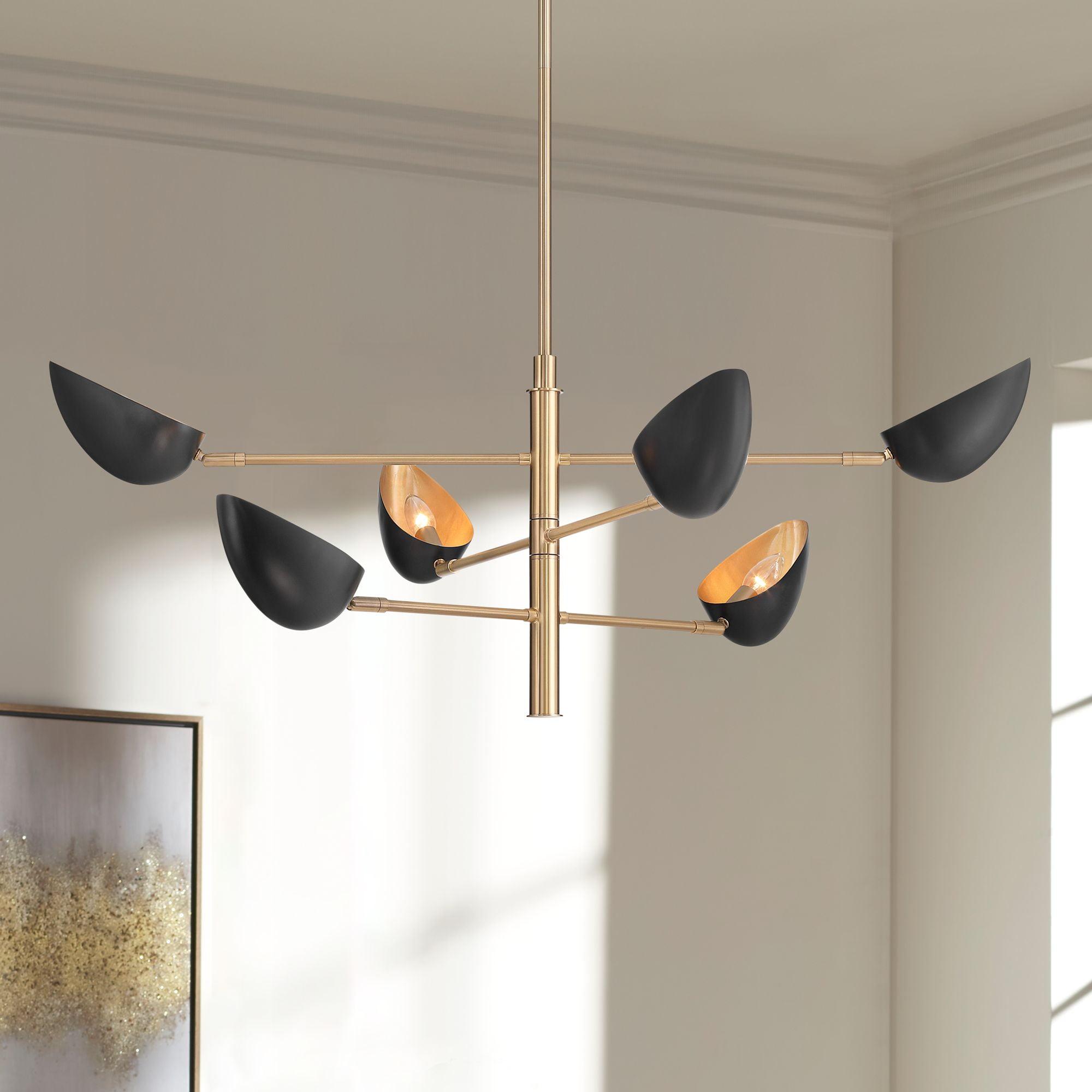 Possini Euro Design Atherton 42 1/2" Mid Century Modern Pendant Chandelier Ceiling Light Fixture Dining Room Sputnik 6-Light Black Warm Gold