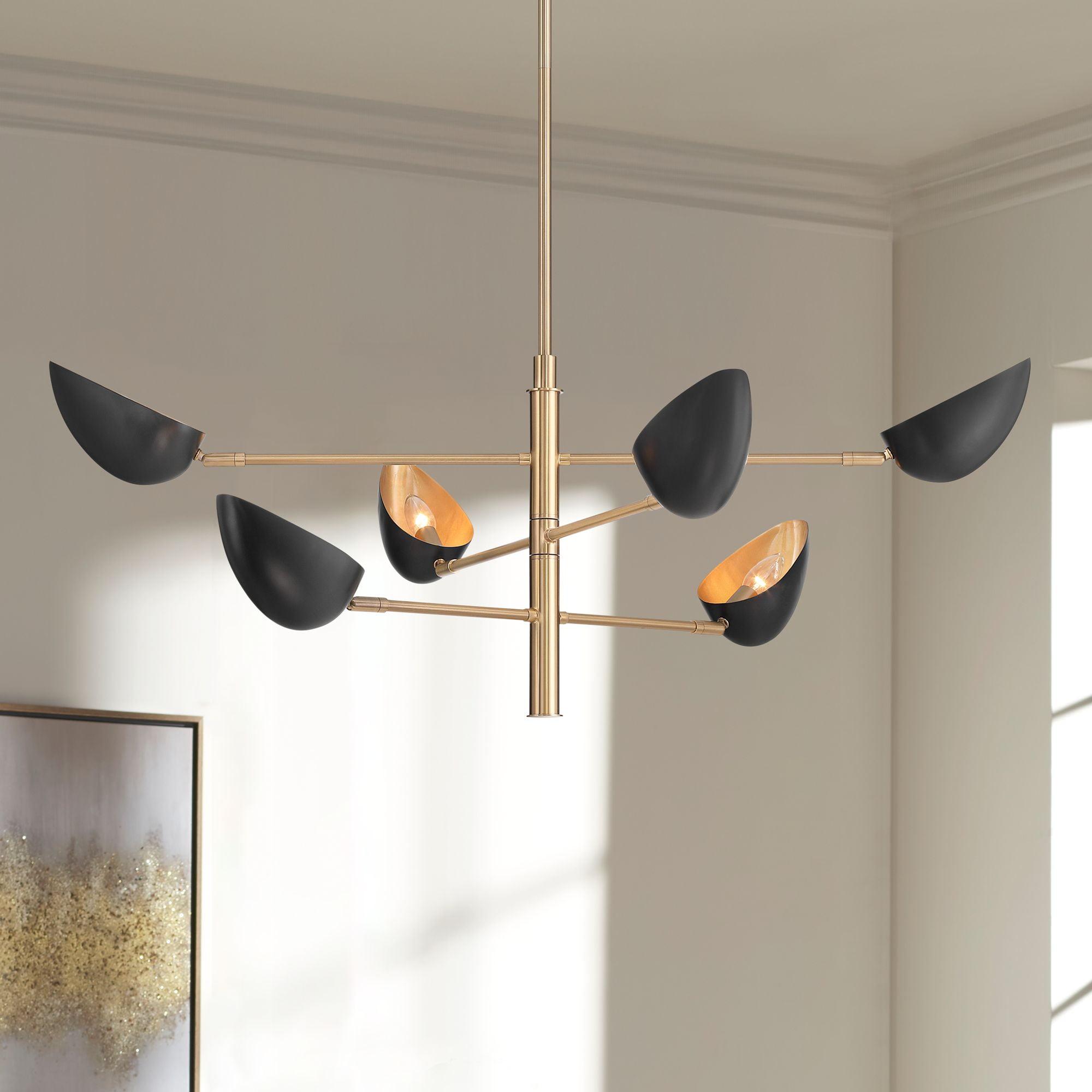 Atherton Black and Gold Mid-Century Modern 6-Light Pendant Chandelier