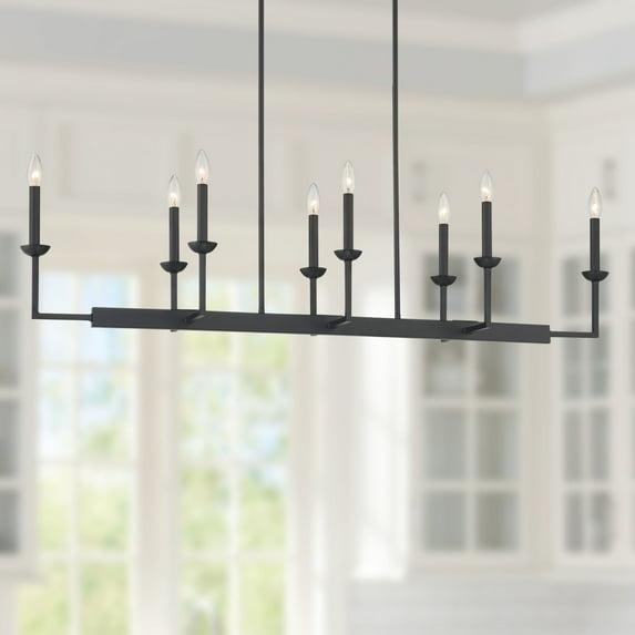 Possini Euro Design Black Linear Pendant Chandelier 50" Wide Industrial 8-Light Fixture for Kitchen Island Dining Room House Foyer